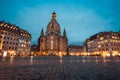 23.01.2018 Dresden, Germany - The Neumarkt square and Frauenkirche Church of Our Lady in Dre Royalty Free Stock Photo