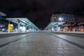 DRESDEN, GERMANY - Nov 21, 2020: Altmarkt rtam station during night empty due to covid lockdown on a friday night