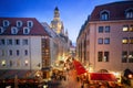 Munzgasse Street view with Frauenkirche Church at night - Dresden, Soxony, Germany Royalty Free Stock Photo