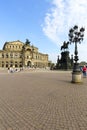 Semperoper, famous opera house and Equestrian statue of King Jan Wettin located on Theatre Square, Dresden, Germany Royalty Free Stock Photo