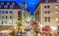 DRESDEN - JULY 2016: City streets with tourists and restaurants at night. Dresden is a famous attration in Saxony Royalty Free Stock Photo