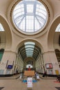 Dresden main railway station Hauptbahnhof Hbf in Germany Deutsche Bahn DB symmetrical portrait format