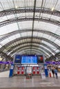 Dresden main railway station Hauptbahnhof Hbf in Germany Deutsche Bahn DB with trains symmetrical portrait format