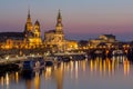 Dresden night cityscape-Bruehl Terrace, Hofkirche Church, Royal Palace, Semper Opera