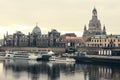 Dresden panorama with Bruhl Terrace so called Balcony of Europe , the Church of Our Lady and the Elbe, Dresden, Germany