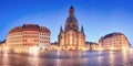 Dresden panorama in frauenkirche square at night, Germany