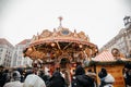 Dresden, Saxony, Germany, 10 December 2022: Christmas outdoor market stall decorations with fairy with lights, vintage french