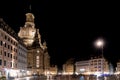 Panorama night time view of the Neumarkt Square and Frauenkirche Church in Dresden Royalty Free Stock Photo