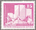 Dresden, Saxony, Germany - 01.04.2020: a stamp printed in GDR East Germany shows the restaurant Fischerinsel in Berlin