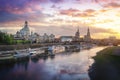 Dresden skyline with Elbe River at sunset - Dresden, Saxony, Germany Royalty Free Stock Photo