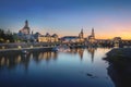 Dresden skyline with Elbe River at sunset - Dresden, Saxony, Germany Royalty Free Stock Photo