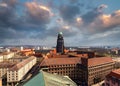 Dresden Town Hall tower in sunset time.