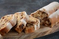 Dresdner Stollen is a Traditional German Cake with raisins. Gift for Christmas.