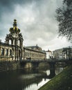 Dresdner Zwinger with dramatic sky. Dresden landmark. Travel and tourism in Dresden.