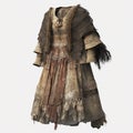 Dress of ancient prehistoric neanderthal woman from fur and animal skins isolated on white Royalty Free Stock Photo