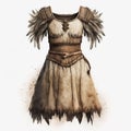 Dress of ancient prehistoric neanderthal woman from fur and animal skins isolated on white close-up Royalty Free Stock Photo