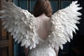 Dress With Angel Wings On A Young Woman, Back View. Generative AI