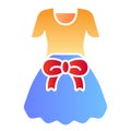 Dress with bow flat icon. Girls clothes color icons in trendy flat style. Female clothing gradient style design