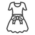 Dress with bow line icon. Girls clothes vector illustration isolated on white. Female clothing outline style design