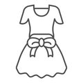 Dress with bow thin line icon. Girls clothes vector illustration isolated on white. Female clothing outline style design