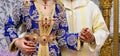 Dress the bride and groom in the wedding. Caftan Moroccan and Jellaba