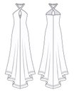 Dress fashion flat sketch template. Long maxi dress front and back view.