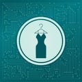 Dress Icon on a green background, with arrows in different directions. It appears on the electronic board. Royalty Free Stock Photo