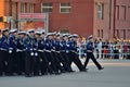 Dress rehearsal of the military parade in honor of Victory Day. Royalty Free Stock Photo