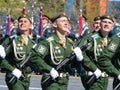 Dress rehearsal of parade in honor of Victory Day on red square on 7 may 2017. Cadets Military-space Academy named after Mozhaisky