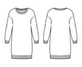 Dress Round neck Sweater technical fashion illustration with dropped long sleeves, relax body, knee length, rib trim