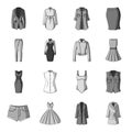 Dress, sarafan, coats of women`s clothing. Women`s clothing set collection icons in monochrome style vector symbol stock
