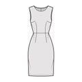 Dress sheath technical fashion illustration with sleeveless, natural waistline, knee length skirt. Flat apparel front