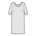 Dress shift chemise technical fashion illustration with medium sleeves, oversized body, knee length pencil skirt. Flat