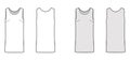 Dress shift chemise technical fashion illustration with sleeveless, oversized body, knee length pencil skirt apparel