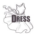 Dress shop logo with flared apparel in flowy fabric sketch