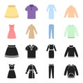 Dress with short sleeves, trousers, coats, raglan.Clothing set collection icons in black,cartoon style vector symbol