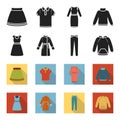 Dress with short sleeves, trousers, coats, raglan.Clothing set collection icons in black,flet style vector symbol stock