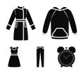 Dress with short sleeves, trousers, coats, raglan.Clothing set collection icons in black style vector symbol stock