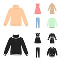 Dress with short sleeves, trousers, coats, raglan.Clothing set collection icons in cartoon,black style vector symbol