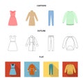 Dress with short sleeves, trousers, coats, raglan.Clothing set collection icons in cartoon,outline,flat style vector