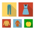 Dress with short sleeves, trousers, coats, raglan.Clothing set collection icons in flat style vector symbol stock