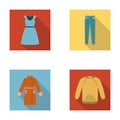 Dress with short sleeves, trousers, coats, raglan.Clothing set collection icons in flat style vector symbol stock