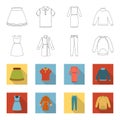 Dress with short sleeves, trousers, coats, raglan.Clothing set collection icons in outline,flet style vector symbol