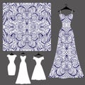 Dress silhouette with tribal linear seamless pattern
