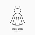 Dress store flat line icon. Women apparel, evening gown sign. Thin linear logo for clothing shop Royalty Free Stock Photo