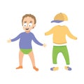Dress up boy, game for children. Cute cartoon kid in casual clothes for spring or autumn season. Worksheet for kids