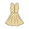 Dress women`s, technical drawing. Romantic dress polka dot isolated on a white background. Fashion women clothes
