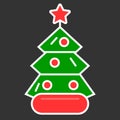 Dressed Christmass tree linear colorful icon. Royalty Free Stock Photo