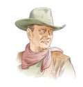 Digital illustration of actor John Wayne. American classic cinema.