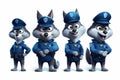 four wolf cops on an isolated background generated by AI, generative assistant